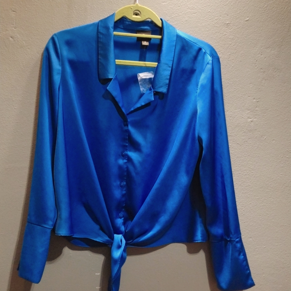 Worthington Sz Small Royal Blue Button Down Dress Shirt w/ front tie nwot
